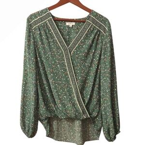 Max Studio V-Neck Faux Wrap High-Low Waist Floral Blouse - Size XL